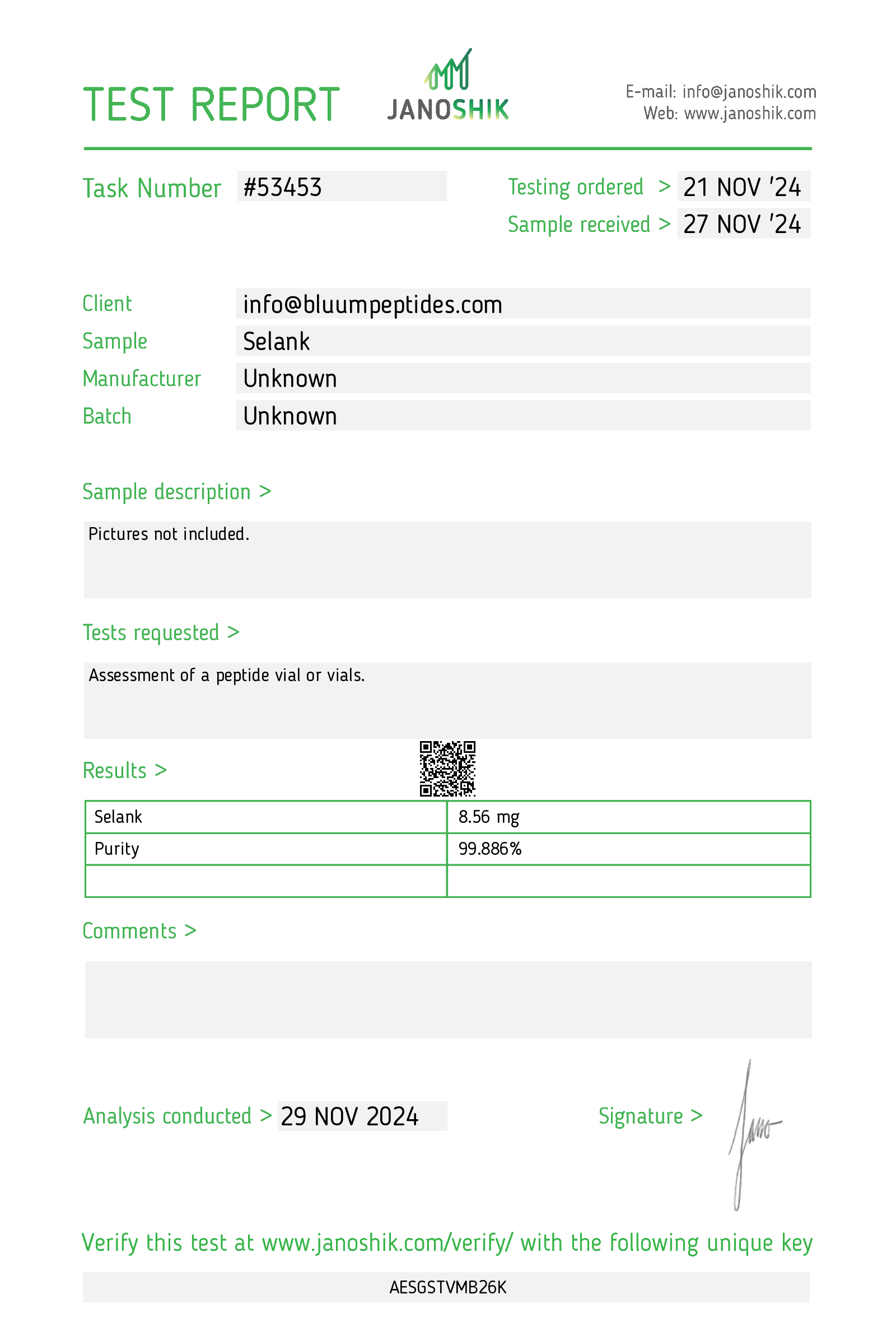 selank Test Report