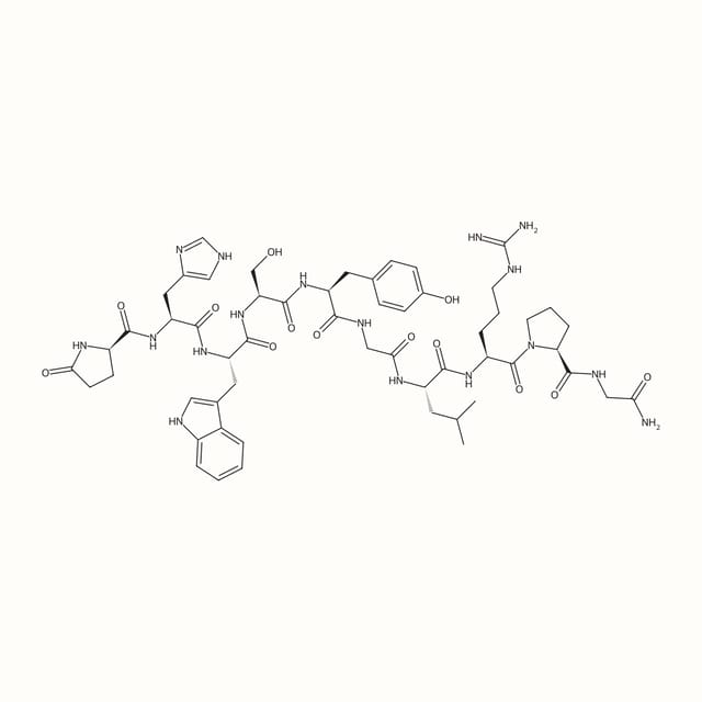 Gonadorelin (GnRH) molecular structure, a gonadotropin-releasing hormone decapeptide