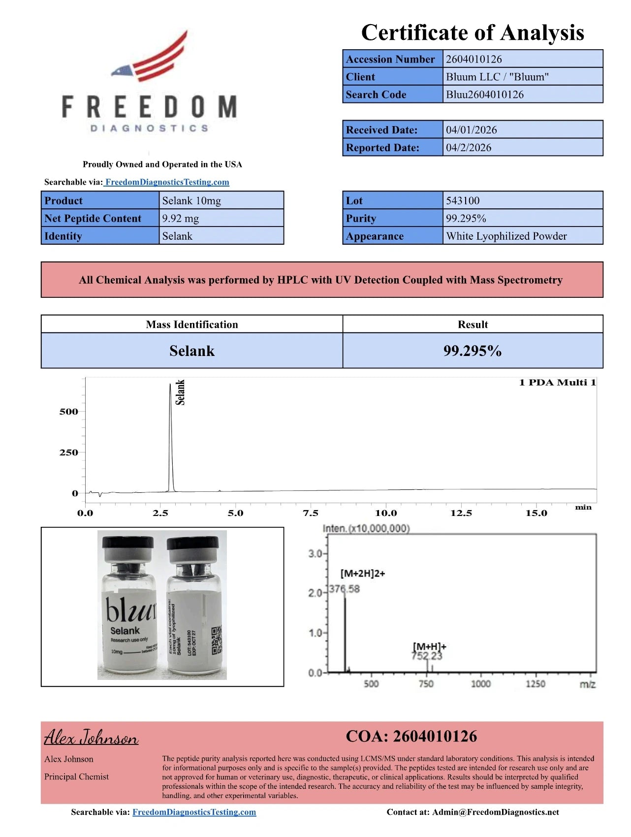 Selank 10mg testing report 2604010126
